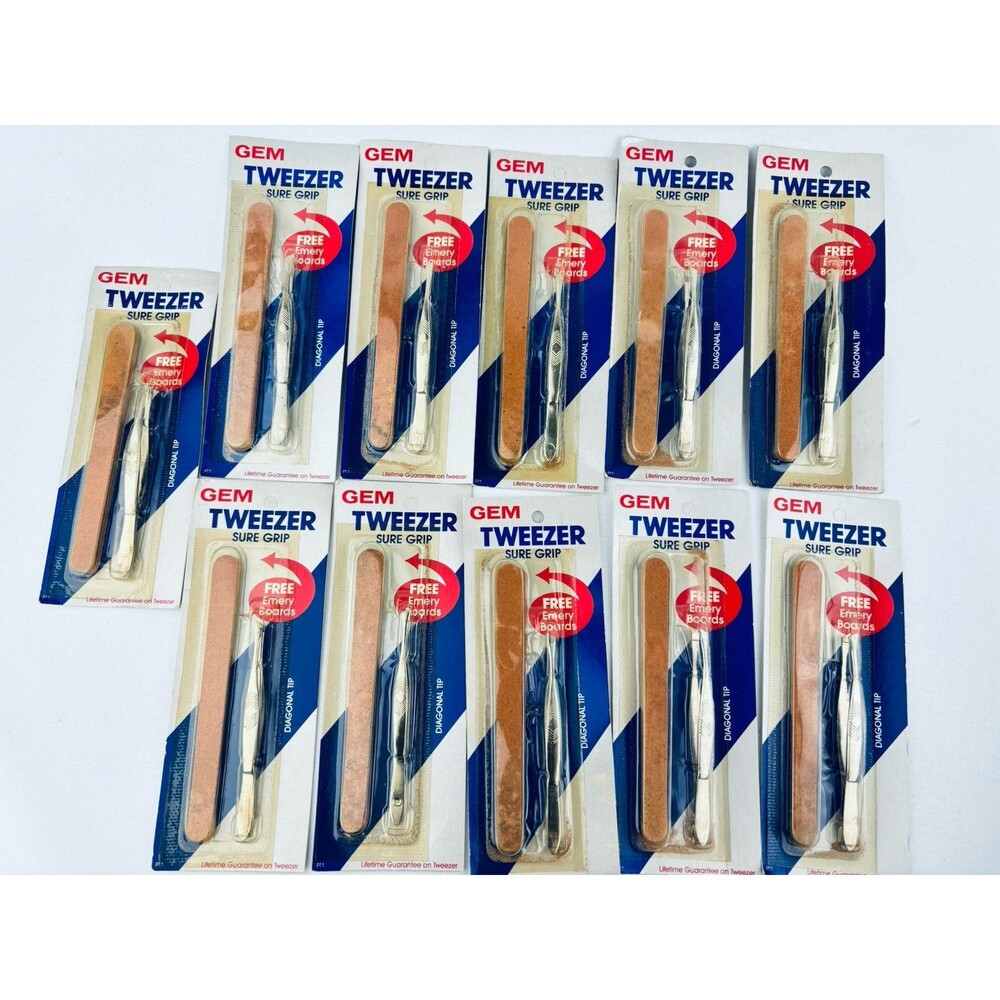 Lot Of 11 1980 Vintage Gem Tweezer Sure Grip - Diagonal Tip - Emery Board - Cook